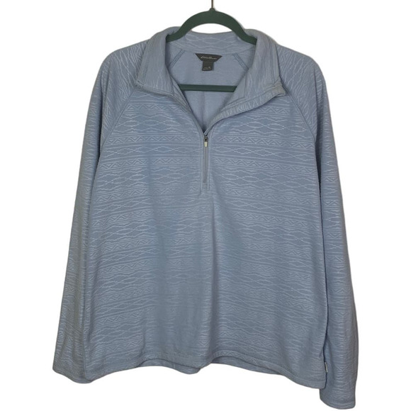 Eddie Bauer Sky Blue Fleece Pullover Half Zip Mock w Geometric pattern, Size XL - Picture 1 of 4